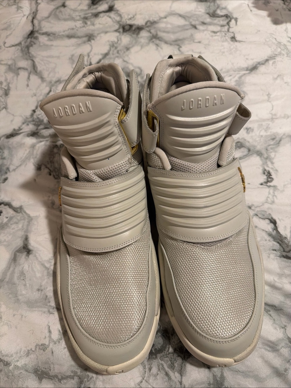 Jordan Men’s Mid-Top Sneakers in Light Cream with Gold Accents